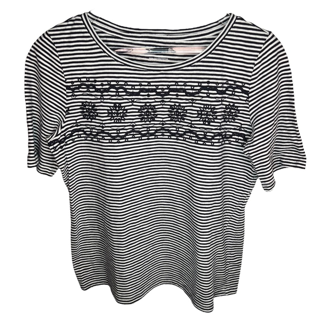 Talbots Striped Embroidered Top